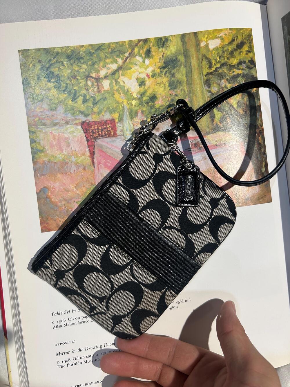Signature stripe small wristlet (coach f49174) silver/black/white/black - Picture 3 of 8